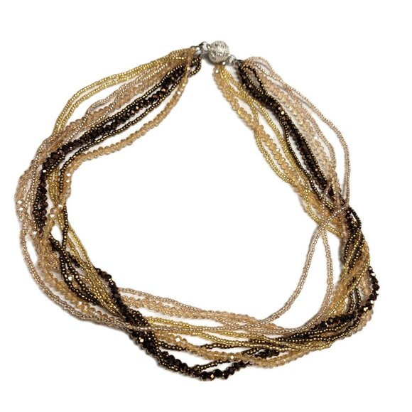 Multi Strand Braided Necklace Glass Bead Braided Necklace Beaded Twist Necklace - Picture 8 of 9